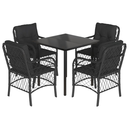Set da Pranzo da Giardino 5 pz Nero con Cuscini in Polyrattan - homemem39