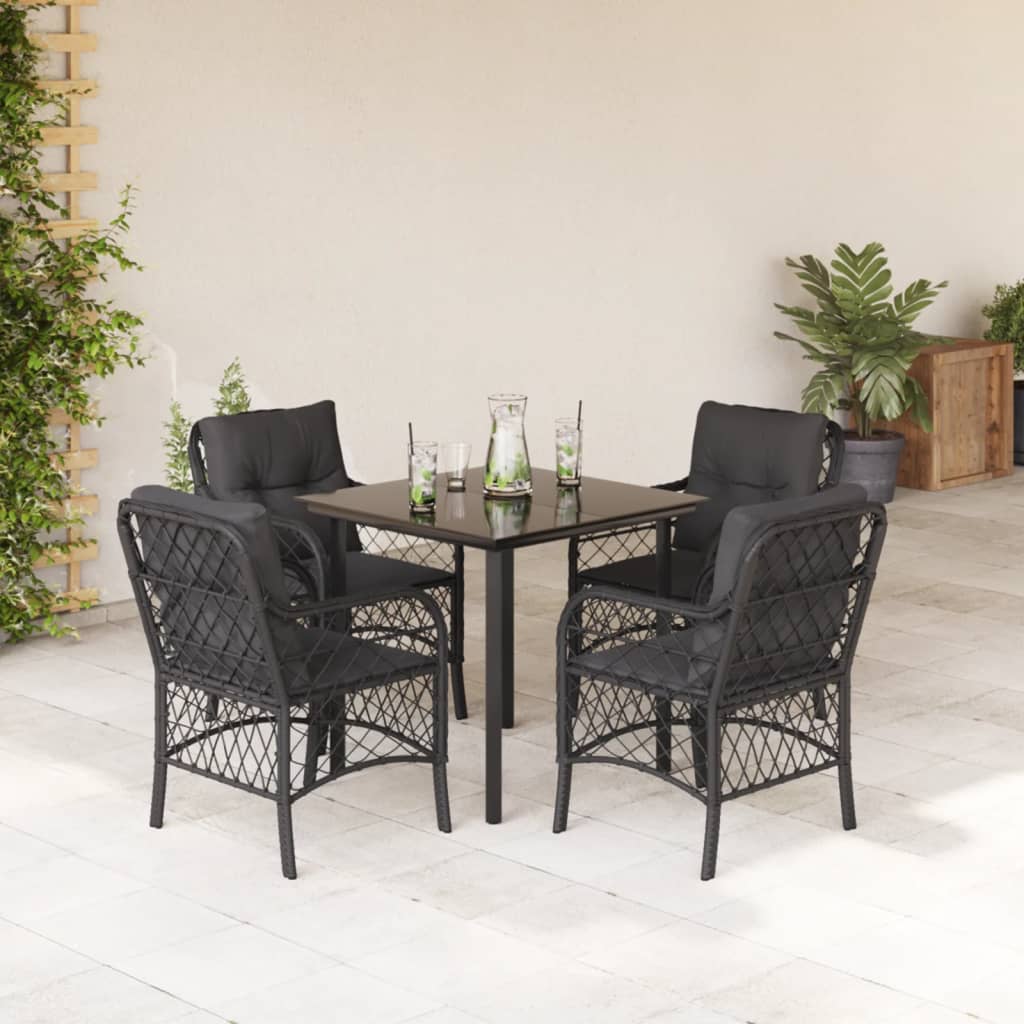 Set da Pranzo da Giardino 5 pz Nero con Cuscini in Polyrattan - homemem39