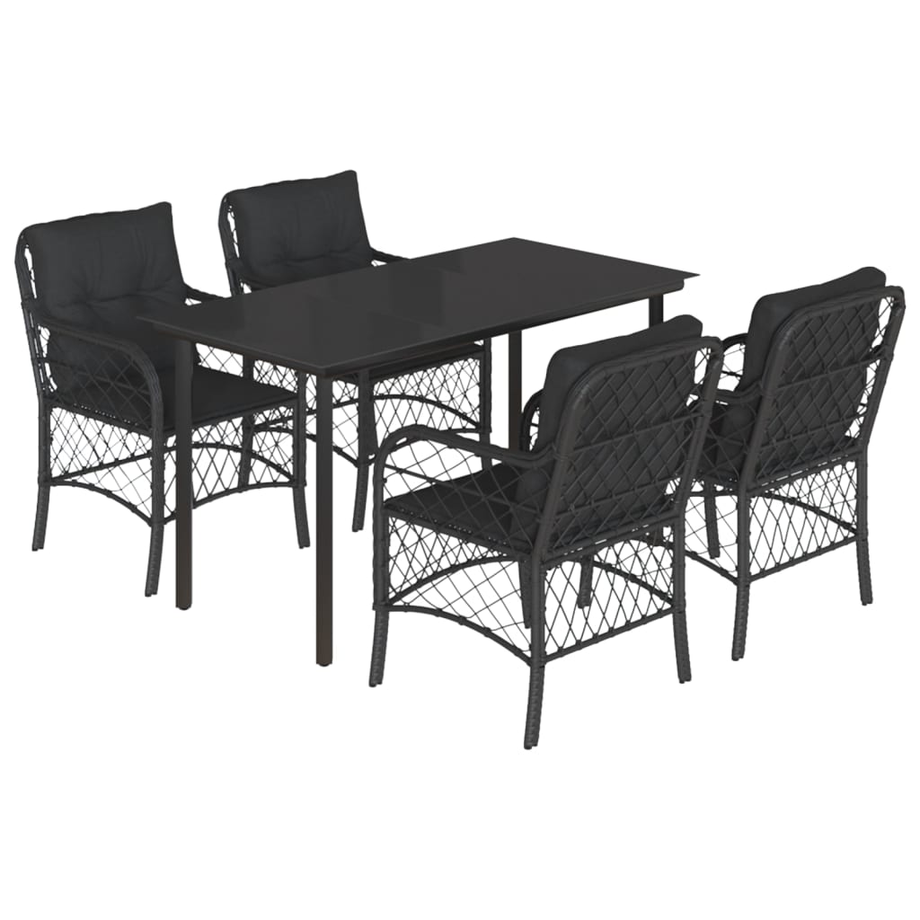 Set da Pranzo da Giardino 5 pz Nero con Cuscini in Polyrattan - homemem39