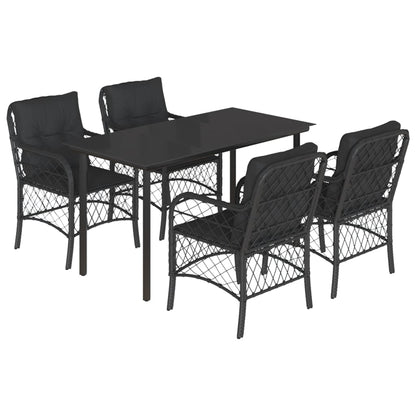 Set da Pranzo da Giardino 5 pz Nero con Cuscini in Polyrattan - homemem39