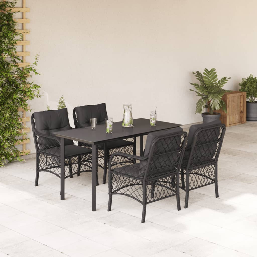 Set da Pranzo da Giardino 5 pz Nero con Cuscini in Polyrattan - homemem39