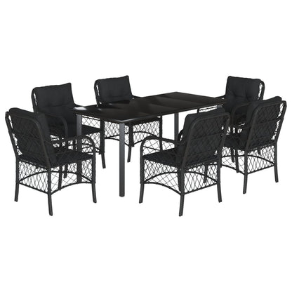 Set da Pranzo da Giardino 7 pz Nero con Cuscini in Polyrattan - homemem39