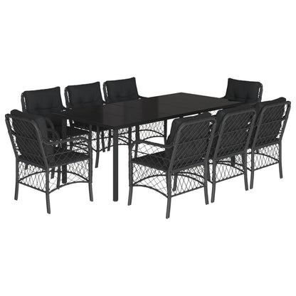 Set da Pranzo da Giardino 9 pz con Cuscini Nero in Polyrattan - homemem39