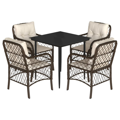 Set da Pranzo da Giardino 5pz con Cuscini in Polyrattan Marrone - homemem39