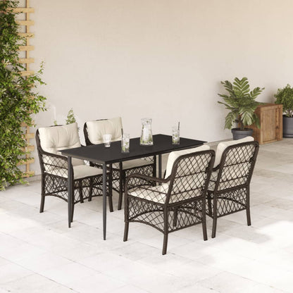 Set da Pranzo da Giardino 5pz con Cuscini in Polyrattan Marrone | homemem39