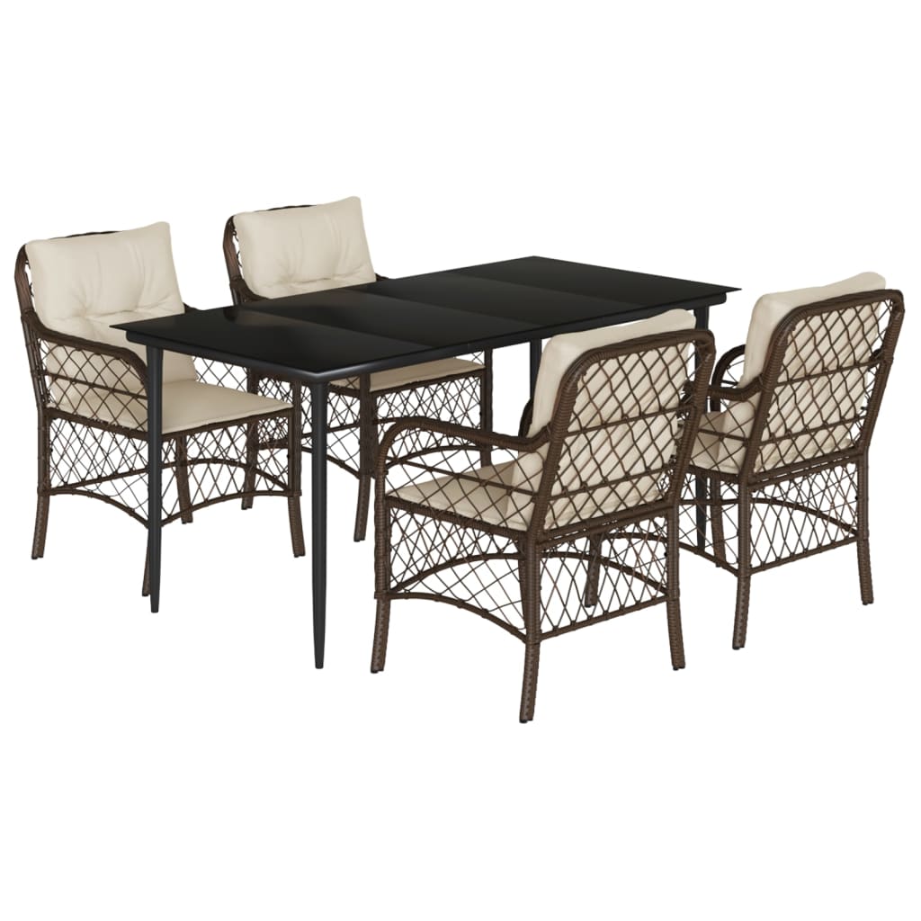 Set da Pranzo da Giardino 5pz con Cuscini in Polyrattan Marrone - homemem39