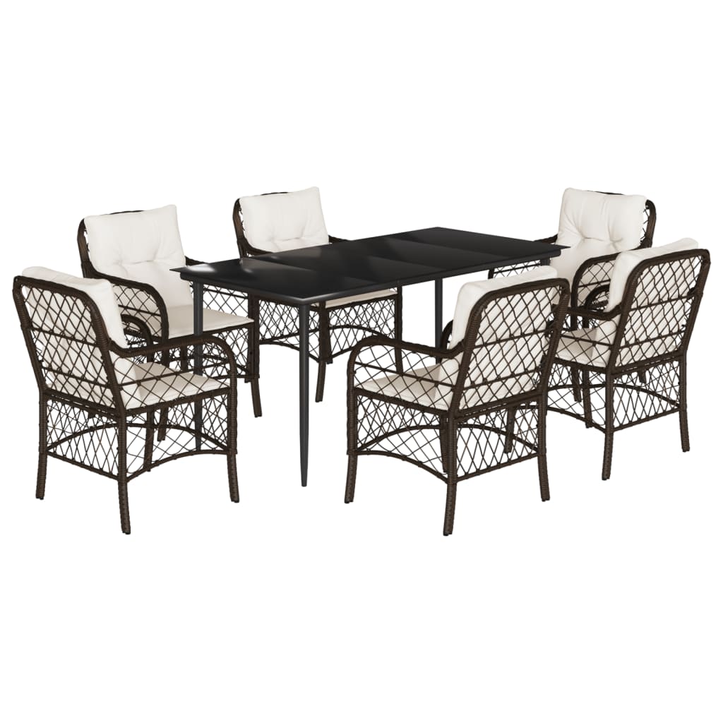 Set da Pranzo da Giardino 7pz con Cuscini in Polyrattan Marrone - homemem39