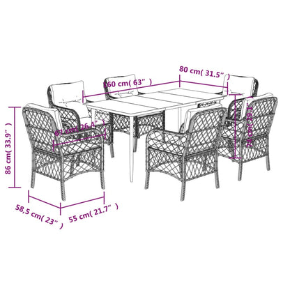 Set da Pranzo da Giardino 7pz con Cuscini in Polyrattan Marrone - homemem39