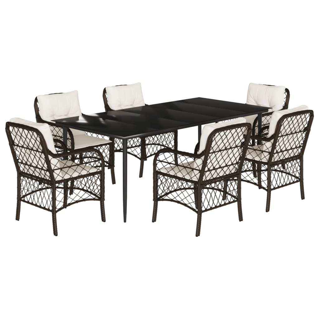 Set da Pranzo da Giardino 7pz con Cuscini in Polyrattan Marrone - homemem39