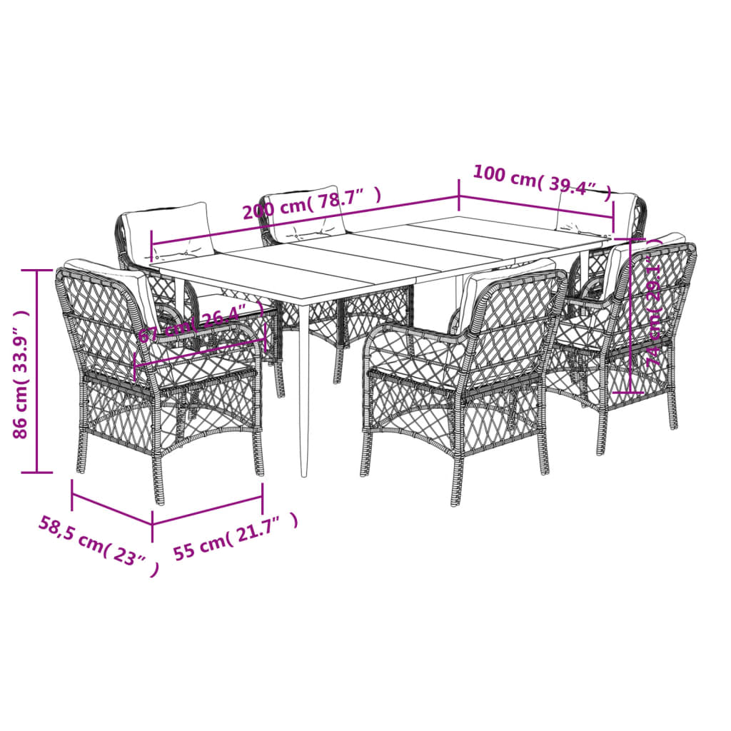 Set da Pranzo da Giardino 7pz con Cuscini in Polyrattan Marrone - homemem39