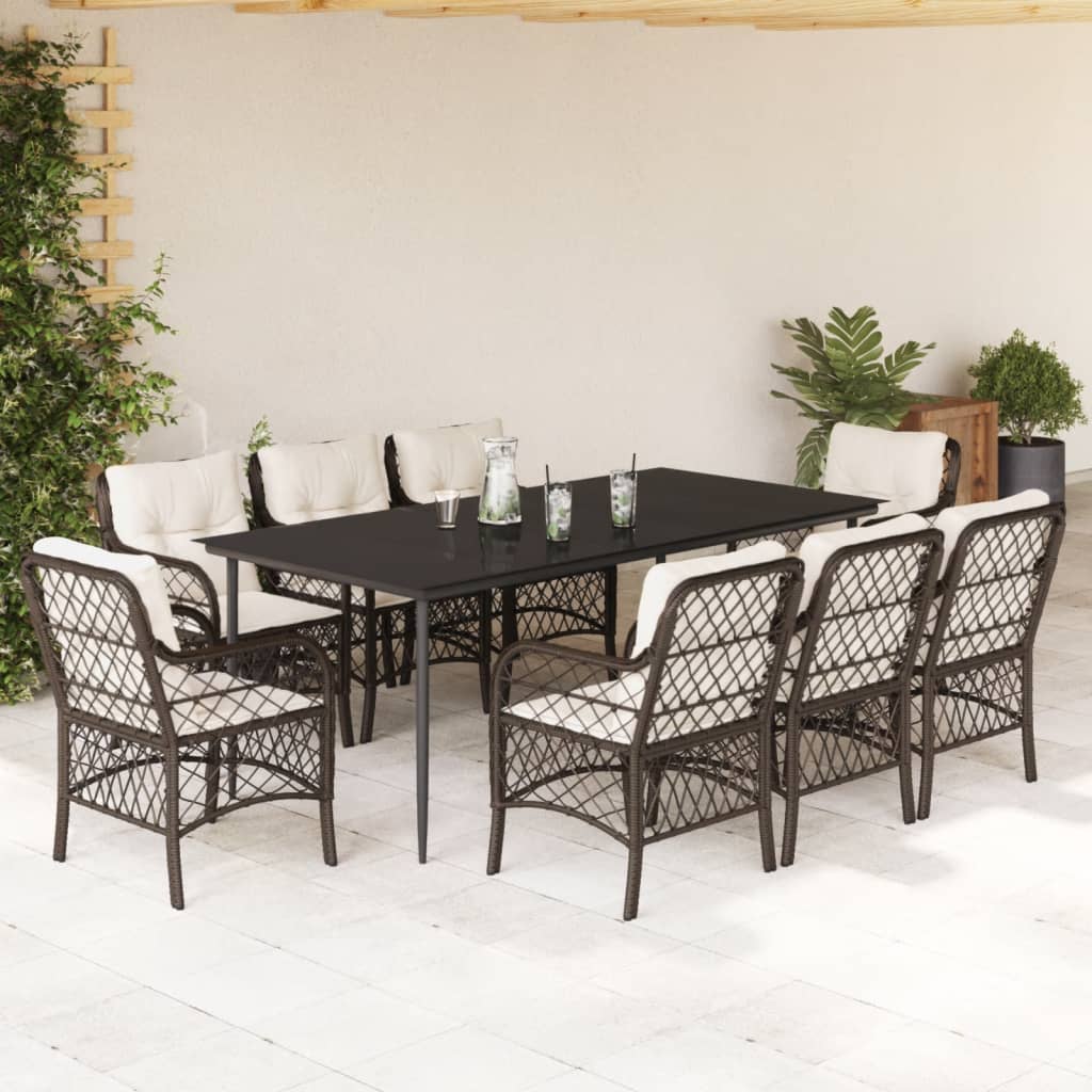 Set da Pranzo da Giardino 9pz con Cuscini Marrone in Polyrattan - homemem39