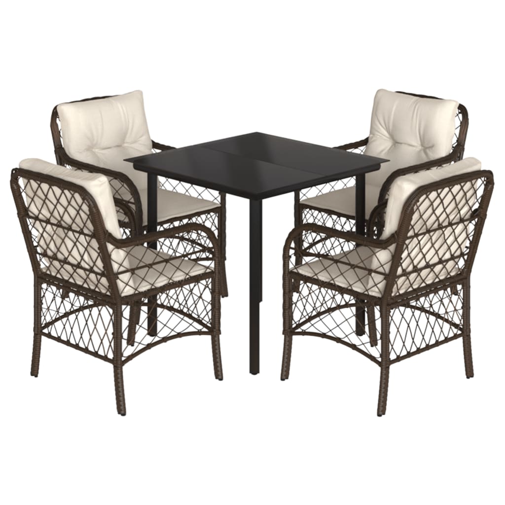 Set da Pranzo da Giardino 5pz con Cuscini in Polyrattan Marrone - homemem39