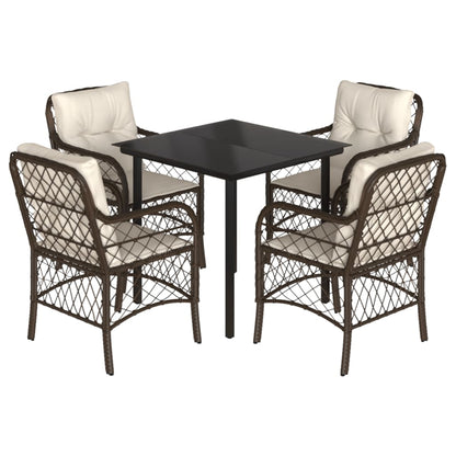 Set da Pranzo da Giardino 5pz con Cuscini in Polyrattan Marrone - homemem39