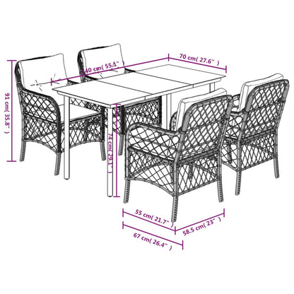 Set da Pranzo da Giardino 5pz con Cuscini in Polyrattan Marrone - homemem39
