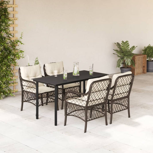 Set da Pranzo da Giardino 5pz con Cuscini in Polyrattan Marrone - homemem39