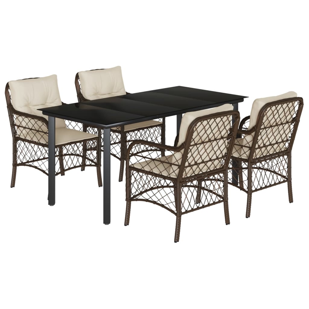 Set da Pranzo da Giardino 5pz con Cuscini in Polyrattan Marrone - homemem39