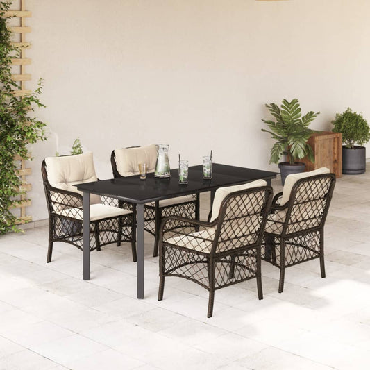 Set da Pranzo da Giardino 5pz con Cuscini in Polyrattan Marrone - homemem39