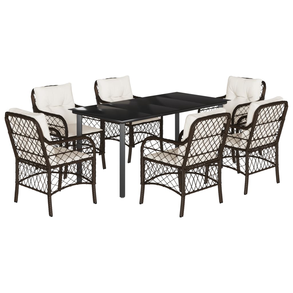 Set da Pranzo da Giardino 7pz con Cuscini in Polyrattan Marrone - homemem39