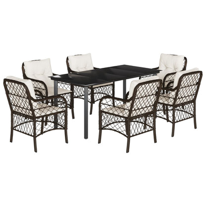 Set da Pranzo da Giardino 7pz con Cuscini in Polyrattan Marrone - homemem39
