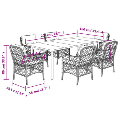Set da Pranzo da Giardino 7pz con Cuscini in Polyrattan Marrone | homemem39