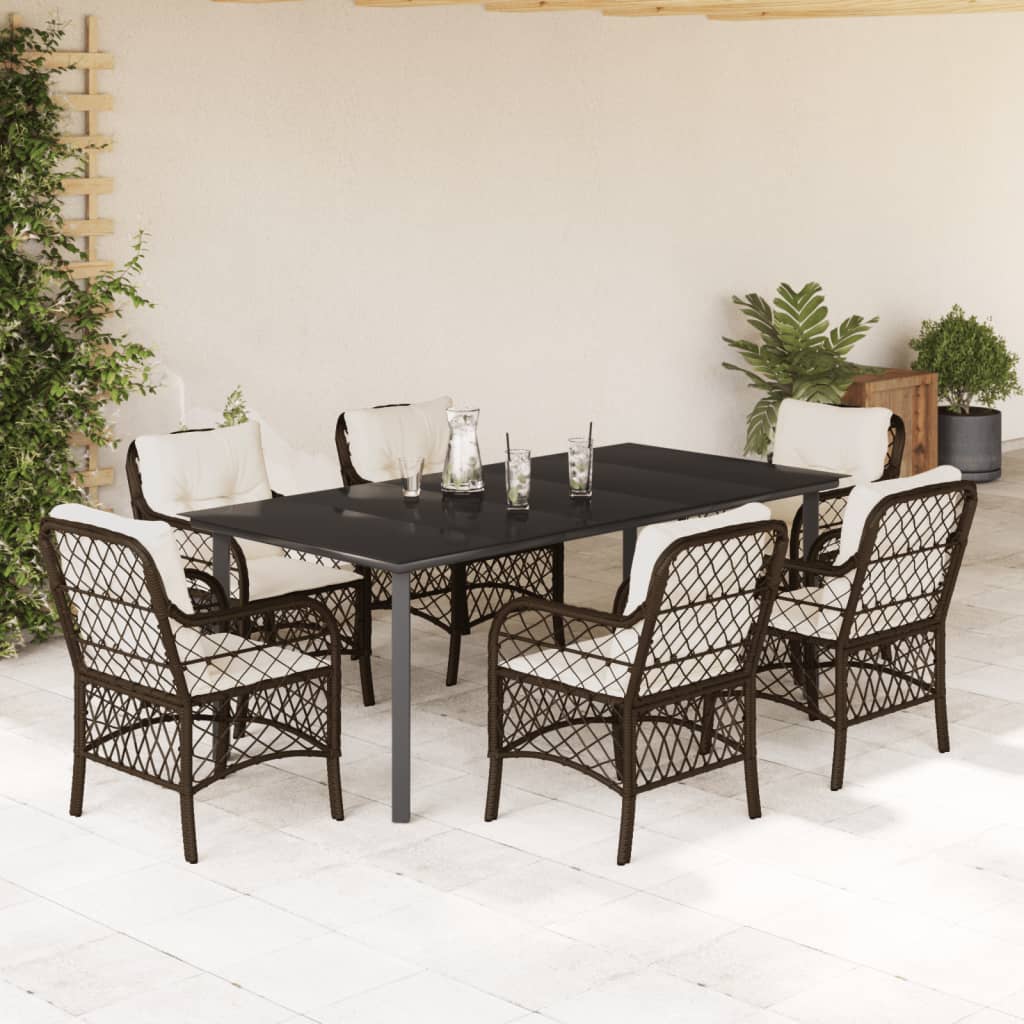 Set da Pranzo da Giardino 7pz con Cuscini in Polyrattan Marrone - homemem39