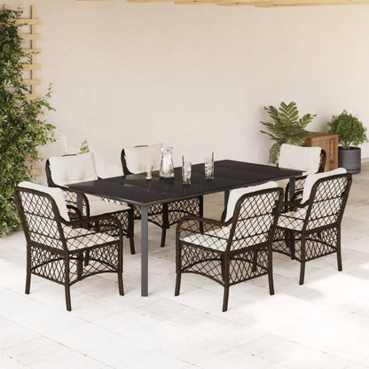Set da Pranzo da Giardino 7pz con Cuscini in Polyrattan Marrone - homemem39