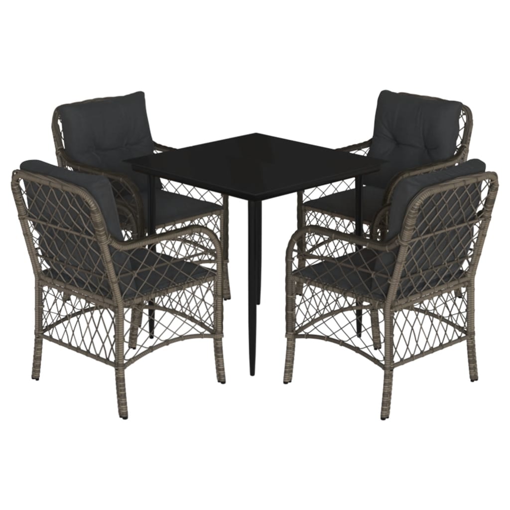 Set da Pranzo da Giardino 5 pz con Cuscini in Polyrattan Grigio - homemem39