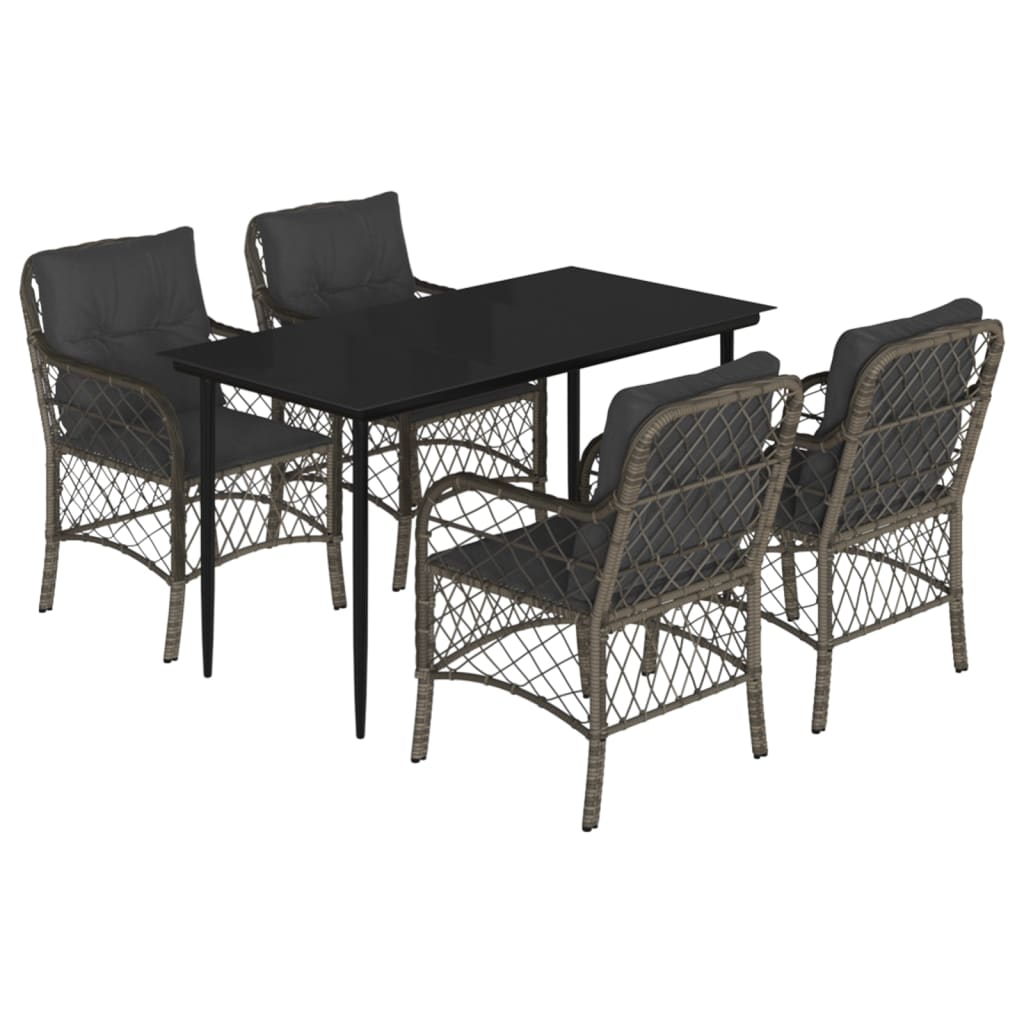Set da Pranzo da Giardino 5 pz con Cuscini in Polyrattan Grigio - homemem39
