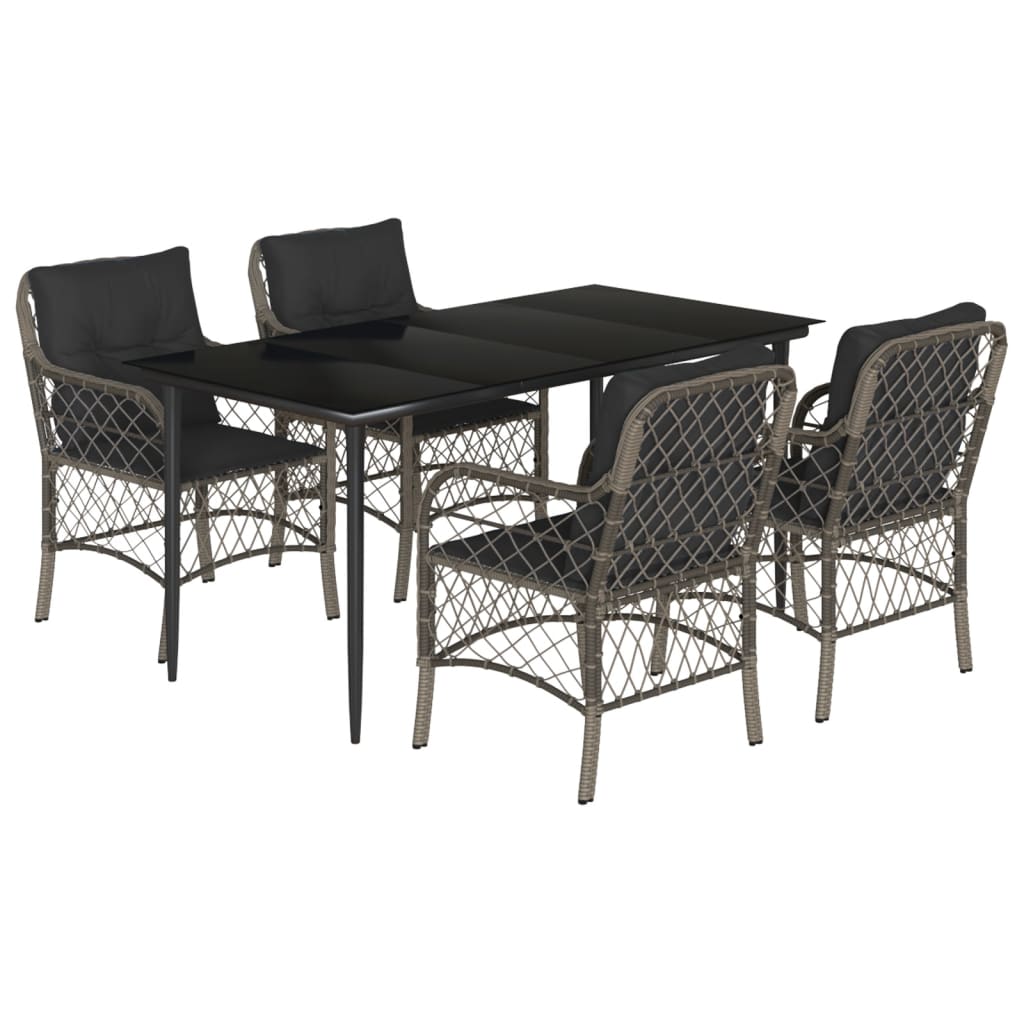 Set da Pranzo da Giardino 5 pz con Cuscini in Polyrattan Grigio - homemem39
