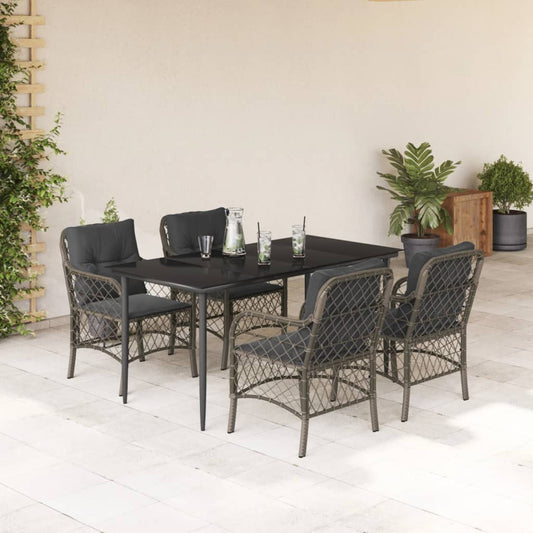 Set da Pranzo da Giardino 5 pz con Cuscini in Polyrattan Grigio - homemem39