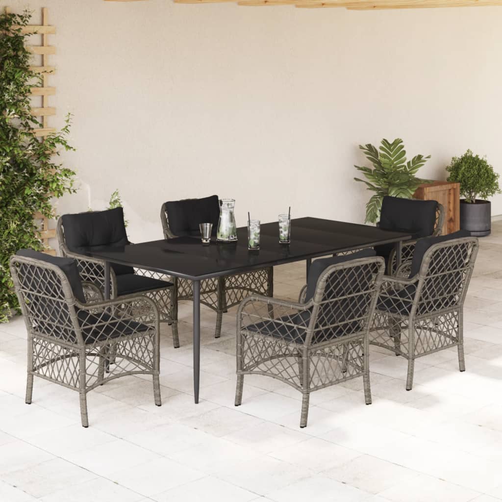 Set da Pranzo da Giardino 7 pz con Cuscini in Polyrattan Grigio - homemem39