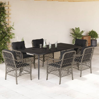 Set da Pranzo da Giardino 7 pz con Cuscini in Polyrattan Grigio - homemem39