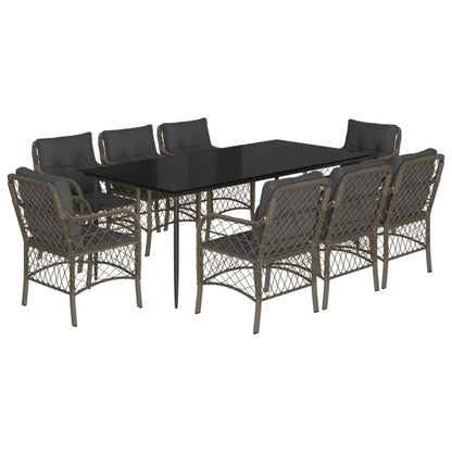Set da Pranzo da Giardino 9 pz con Cuscini in Polyrattan Grigio - homemem39