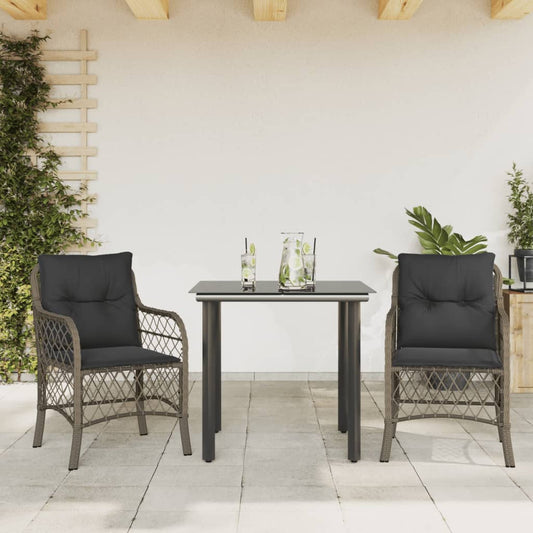 Set da Bistrò 3 pz con Cuscini Grigio in Polyrattan