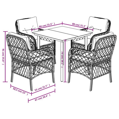 Set da Pranzo da Giardino 5 pz con Cuscini in Polyrattan Grigio - homemem39
