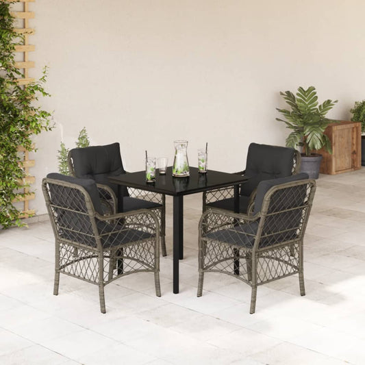 Set da Pranzo da Giardino 5 pz con Cuscini in Polyrattan Grigio - homemem39