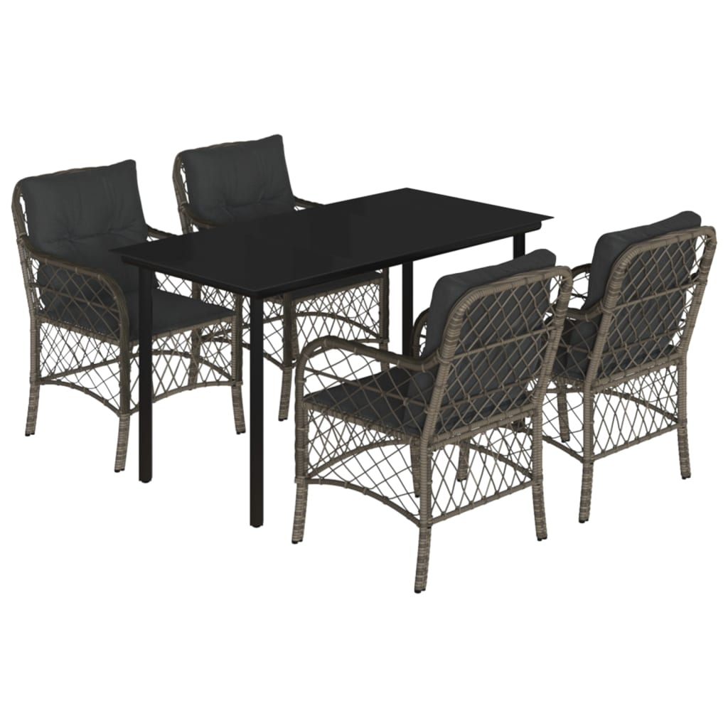 Set da Pranzo da Giardino 5 pz con Cuscini in Polyrattan Grigio - homemem39