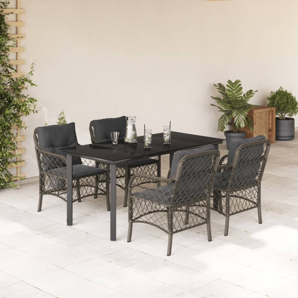 Set da Pranzo da Giardino 5 pz con Cuscini in Polyrattan Grigio - homemem39