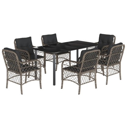 Set da Pranzo da Giardino 7 pz con Cuscini in Polyrattan Grigio - homemem39