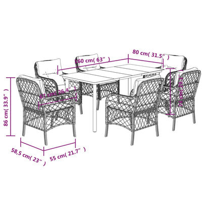 Set da Pranzo da Giardino 7 pz con Cuscini in Polyrattan Grigio - homemem39
