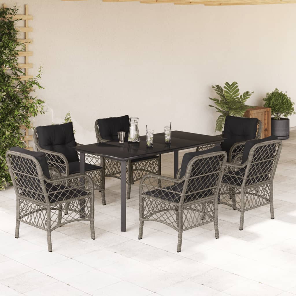 Set da Pranzo da Giardino 7 pz con Cuscini in Polyrattan Grigio - homemem39