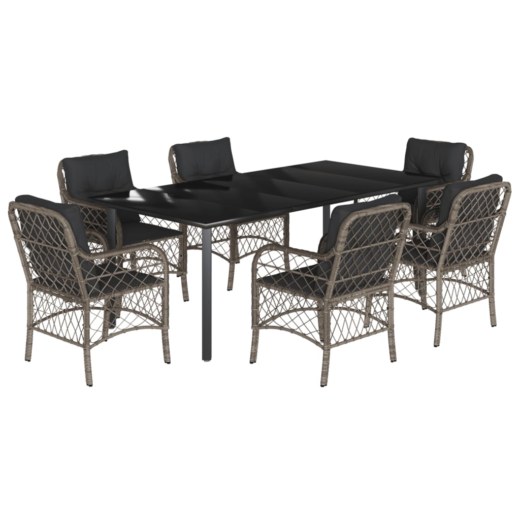 Set da Pranzo da Giardino 7 pz con Cuscini in Polyrattan Grigio - homemem39