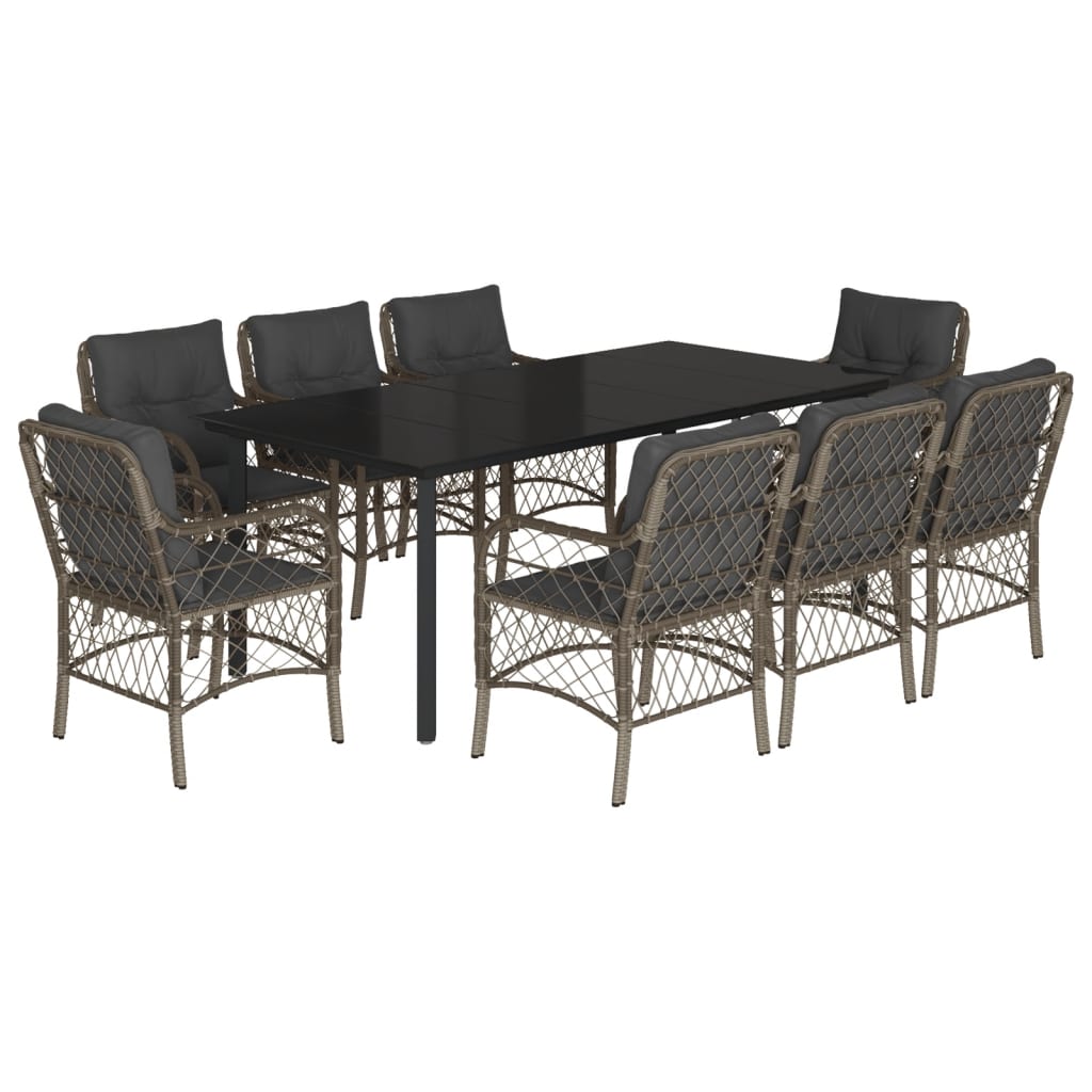 Set da Pranzo da Giardino 9 pz con Cuscini in Polyrattan Grigio - homemem39