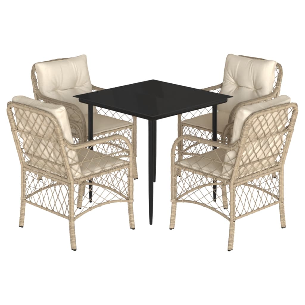 Set da Pranzo da Giardino 5 pz con Cuscini Beige in Polyrattan