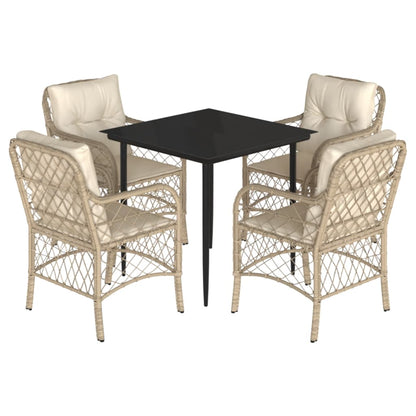 Set da Pranzo da Giardino 5 pz con Cuscini Beige in Polyrattan - homemem39