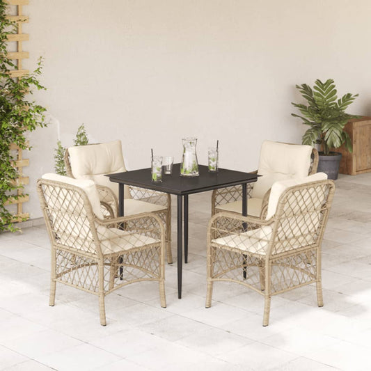Set da Pranzo da Giardino 5 pz con Cuscini Beige in Polyrattan - homemem39