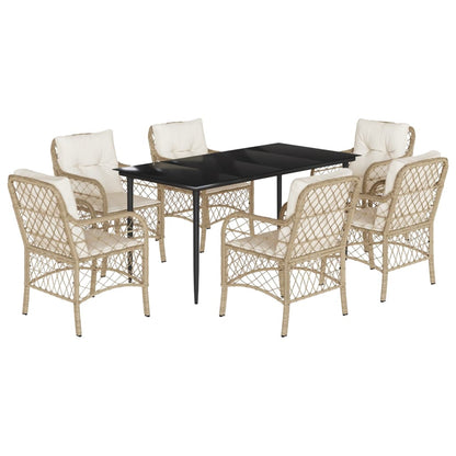 Set da Pranzo da Giardino 7 pz con Cuscini Beige in Polyrattan - homemem39