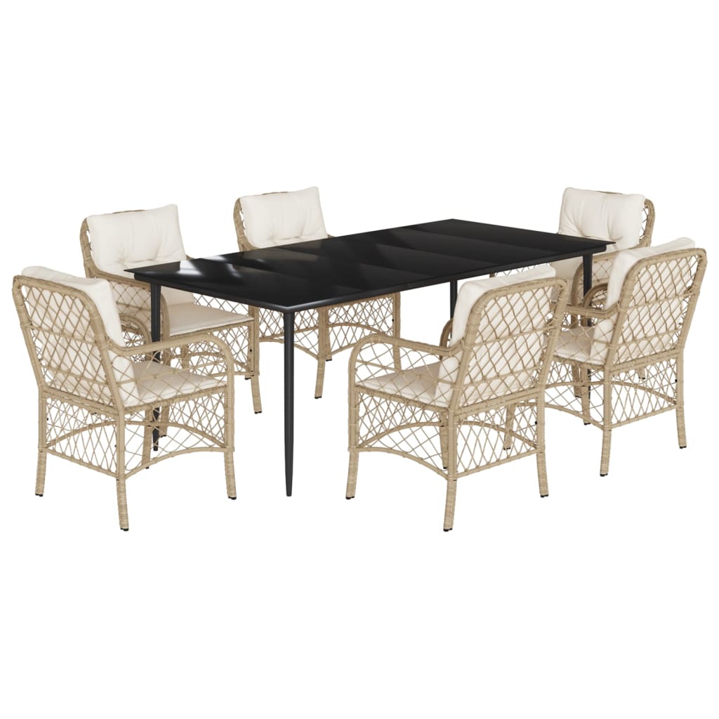 Set da Pranzo da Giardino 7 pz con Cuscini Beige in Polyrattan - homemem39