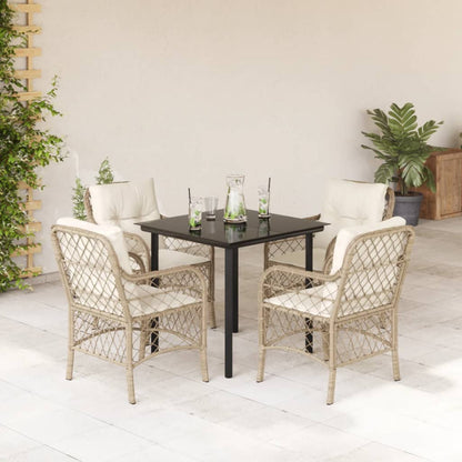 Set da Pranzo da Giardino 5 pz con Cuscini Beige in Polyrattan - homemem39