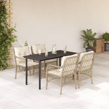 Set da Pranzo da Giardino 5 pz con Cuscini Beige in Polyrattan - homemem39